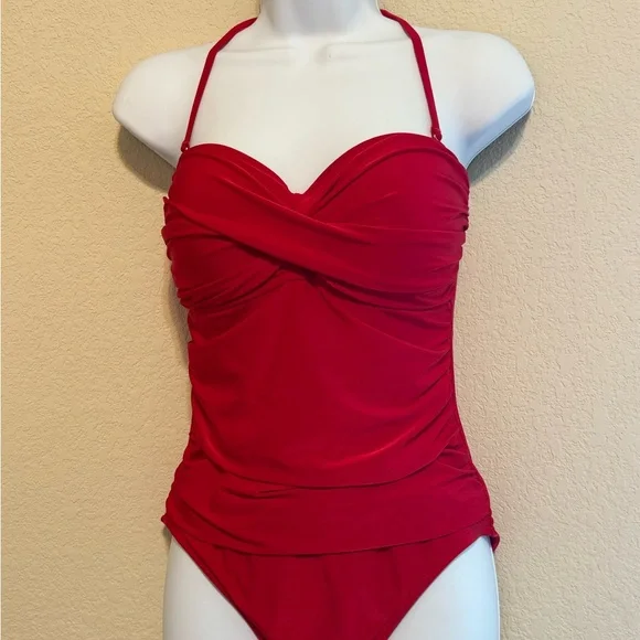 La Blanca Ruched Tummy Control One Piece Swimsuit size 8 Medium - Picture 2 of 7